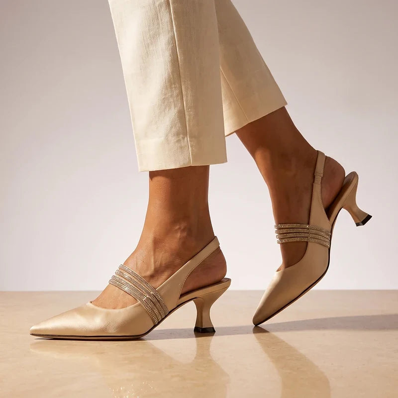 Lisette Satin Slingback Kitten Heels