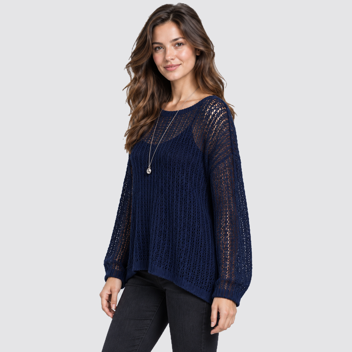 Montarello Women’s Jumper Mesh Knit Sheer Oversized Sweater