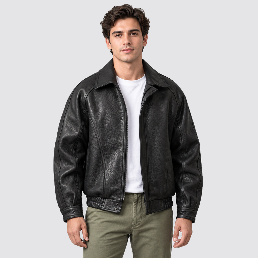 Montarello Men’s Jacket Leather-Look Bomber Collared