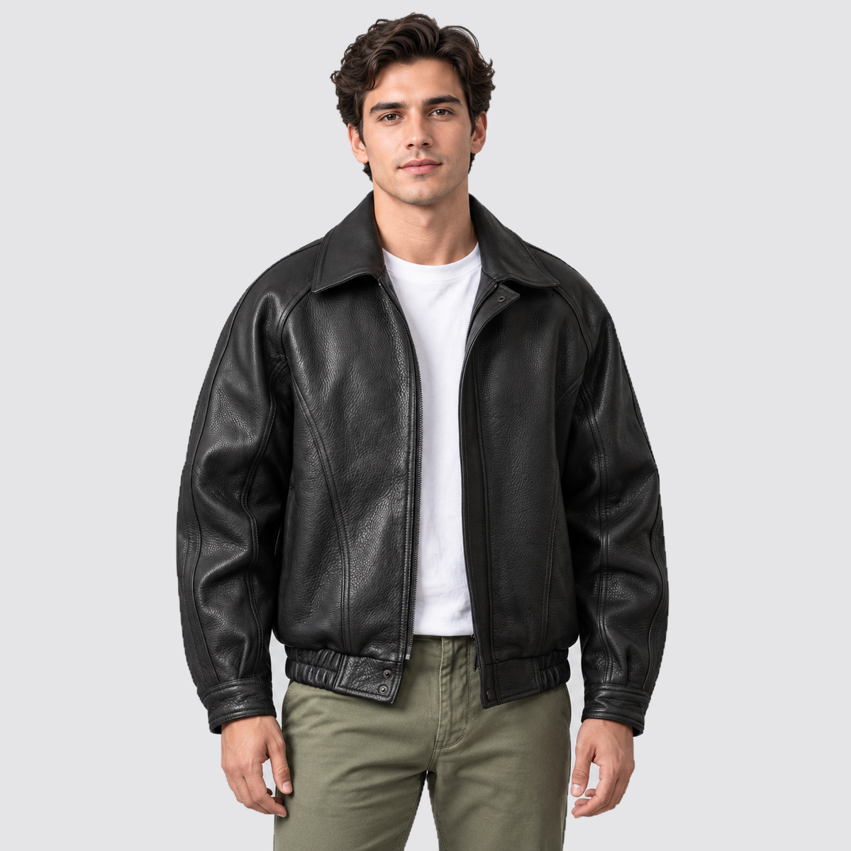 Montarello Men’s Jacket Leather-Look Bomber Collared