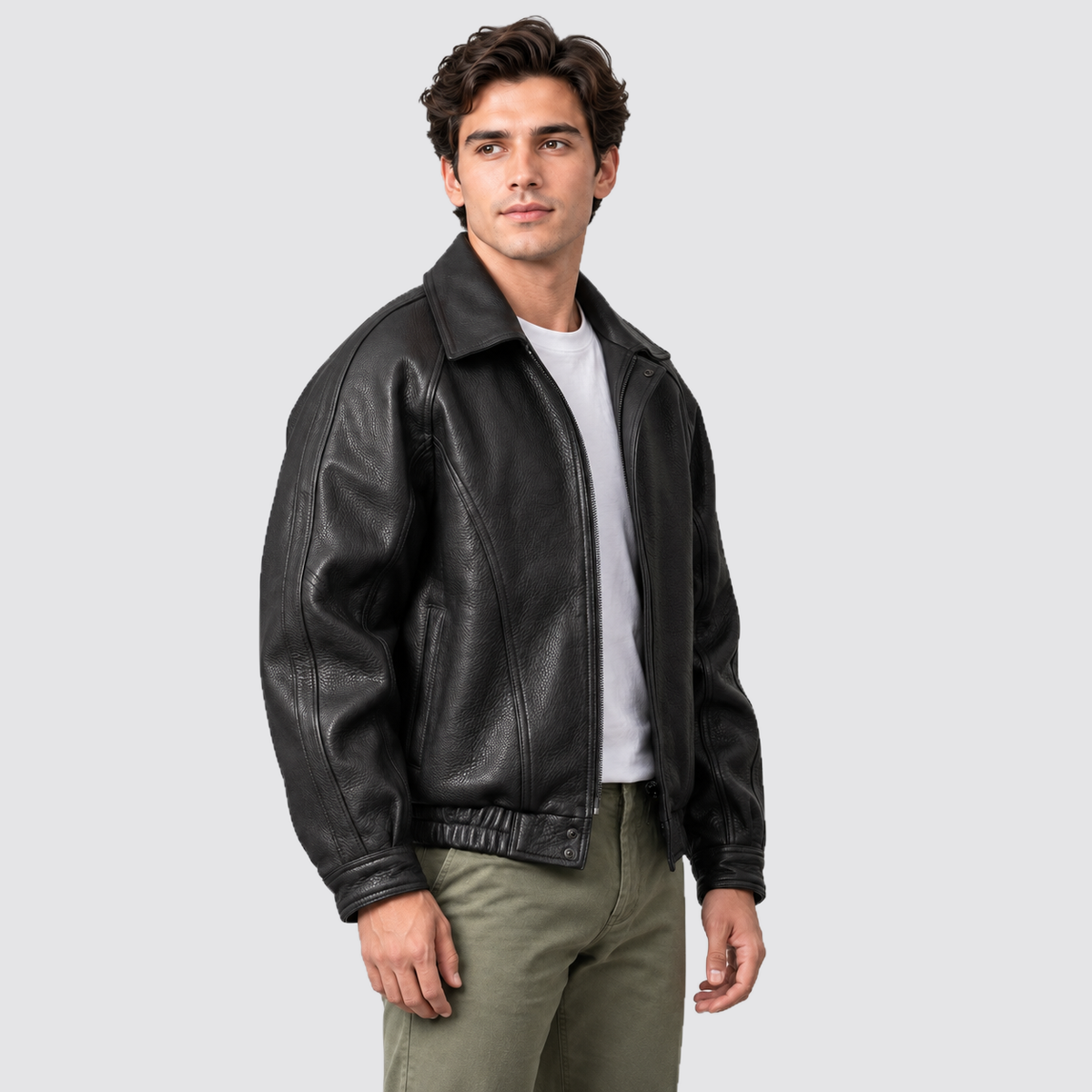 Montarello Men’s Jacket Leather-Look Bomber Collared