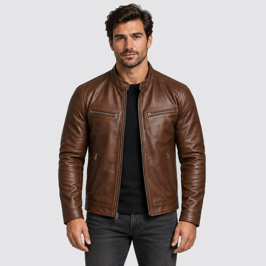 Montarello Men’s Jacket Leather-Look Vintage Four Pocket
