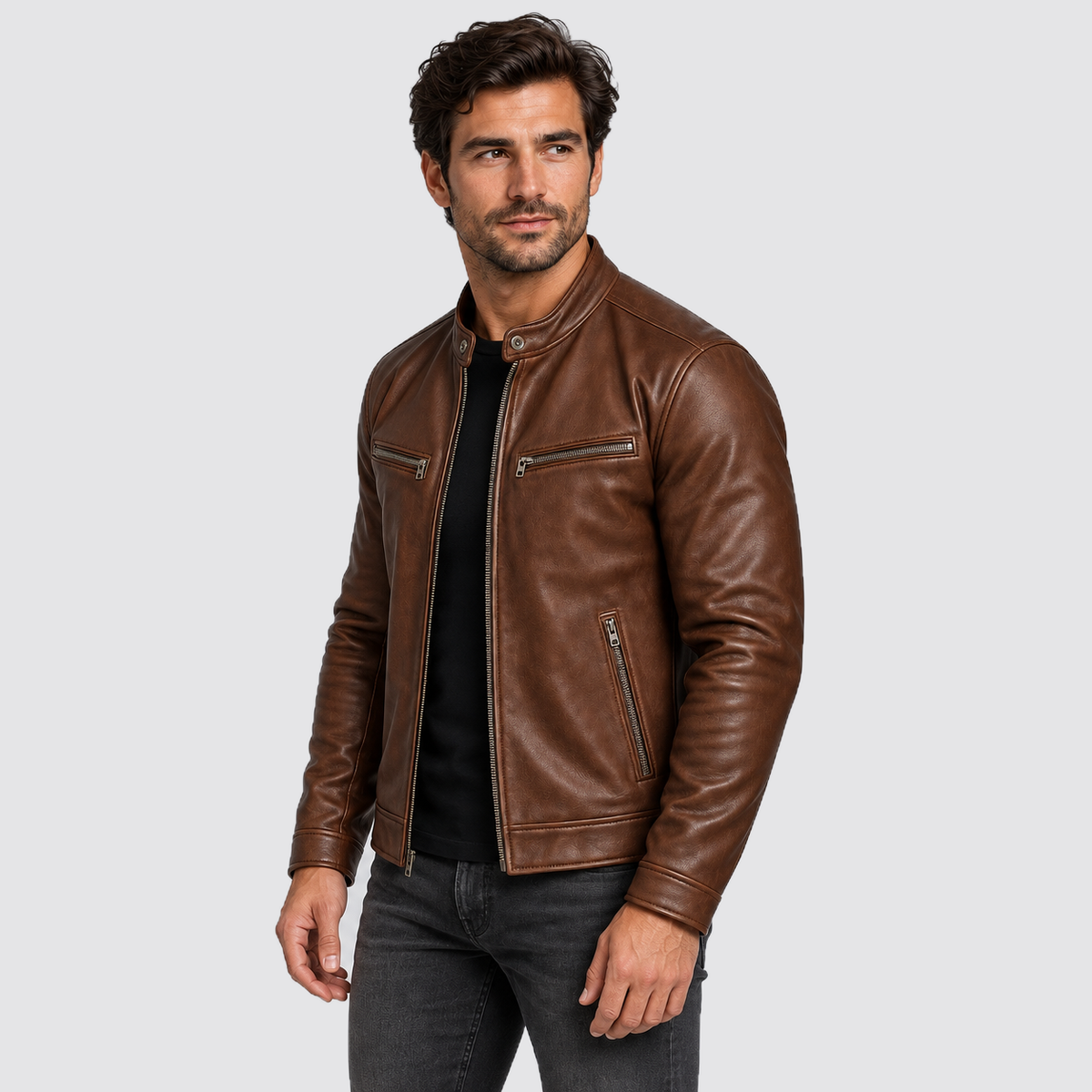 Montarello Men’s Jacket Leather-Look Vintage Four Pocket