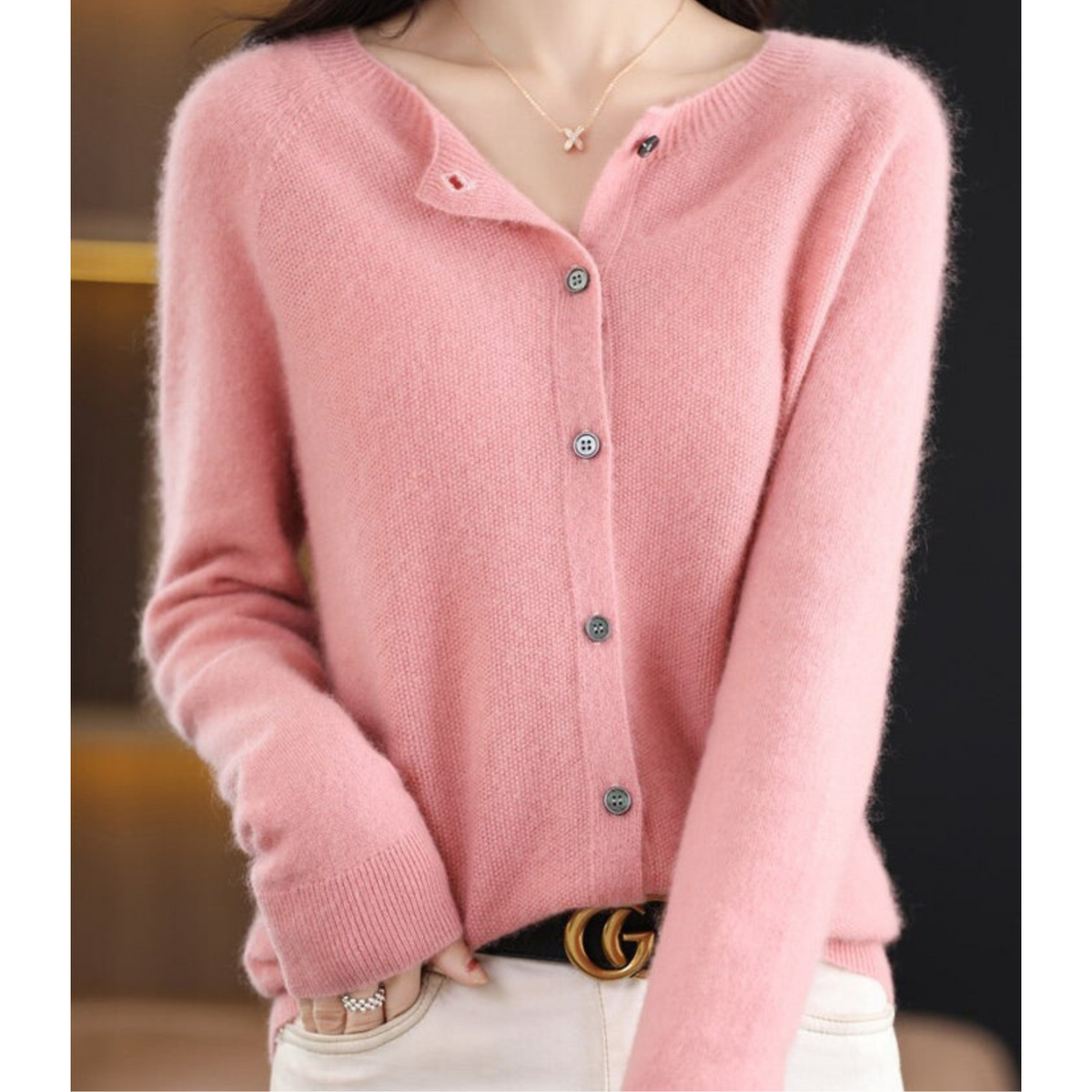 Women's Button-Front Cardigan with Ribbed Trim