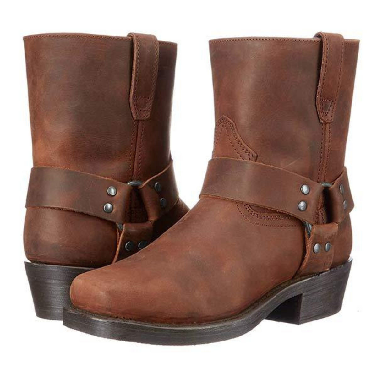 Men's Cowboy Ankle Boots, Decorative Strap, Low Heel