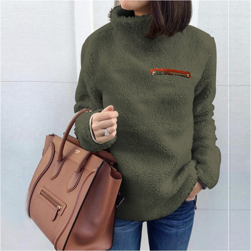 Women's Stand Collar Fleece Pullover with Chest Zip