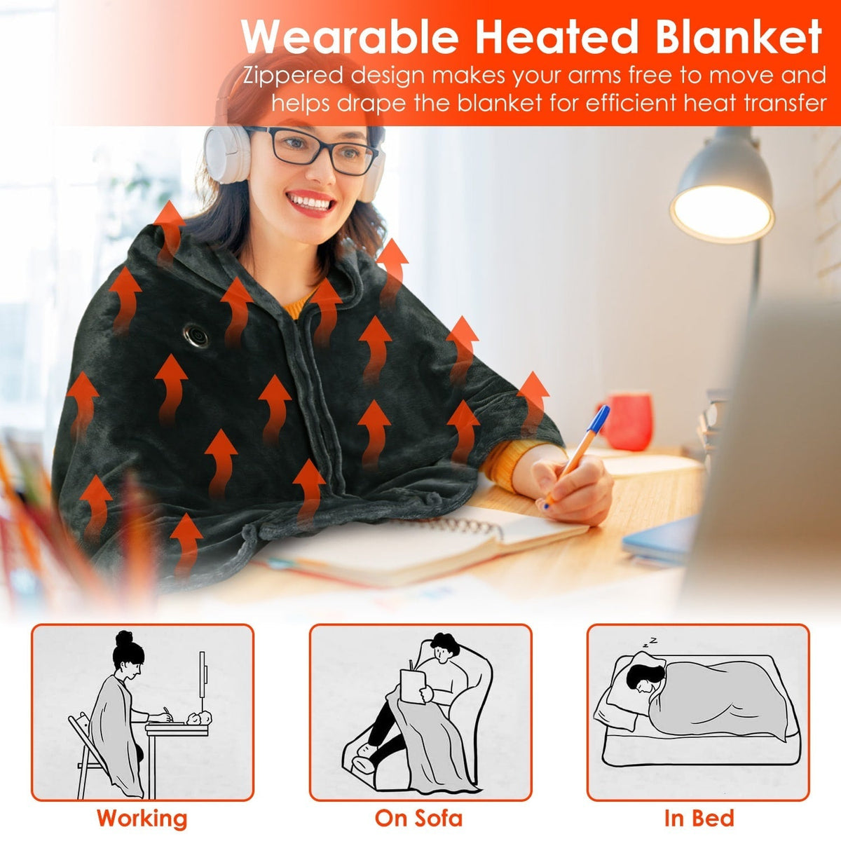 12V USB Heated Electric Blanket with Shoulder Fastener, 150x80 cm