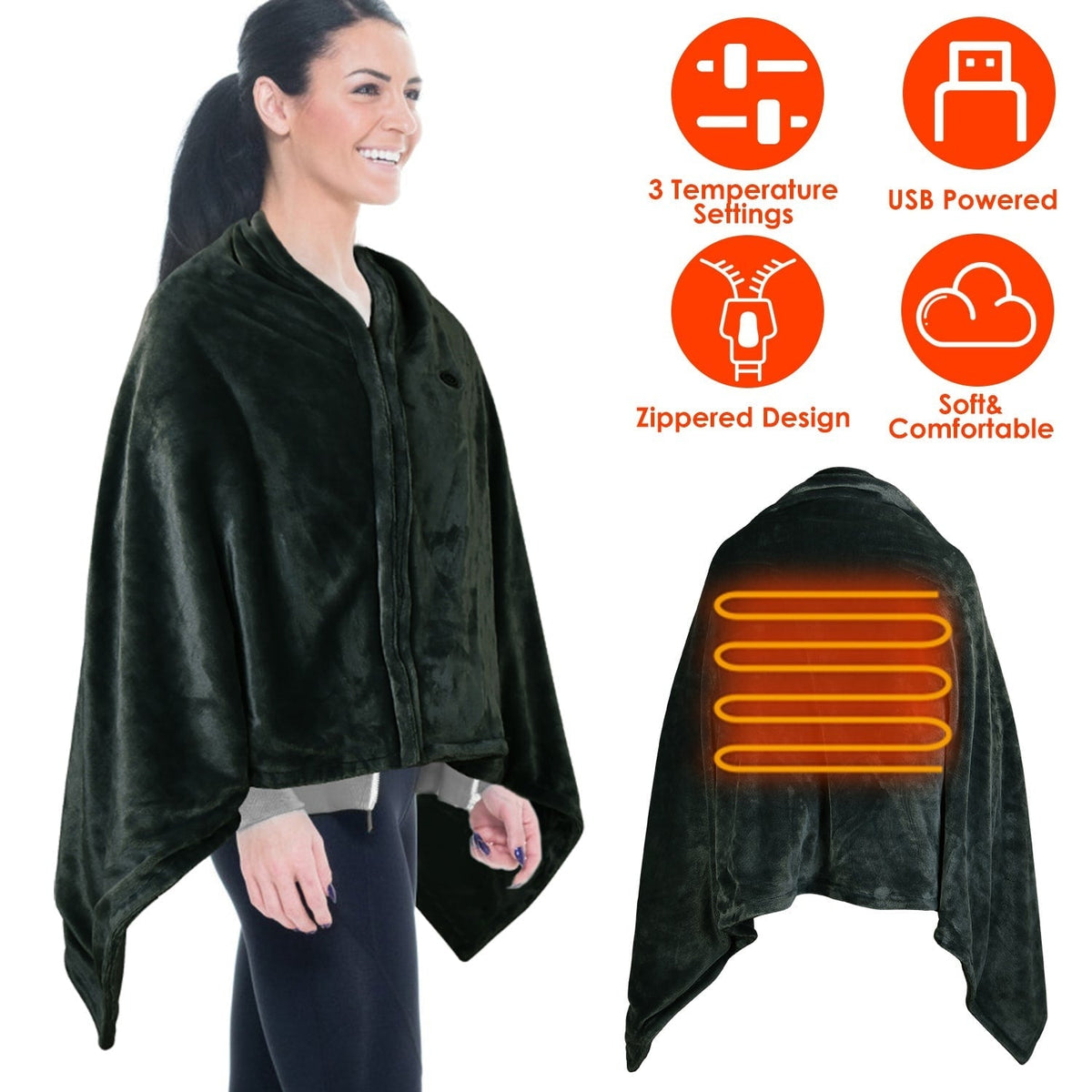 12V USB Heated Electric Blanket with Shoulder Fastener, 150x80 cm