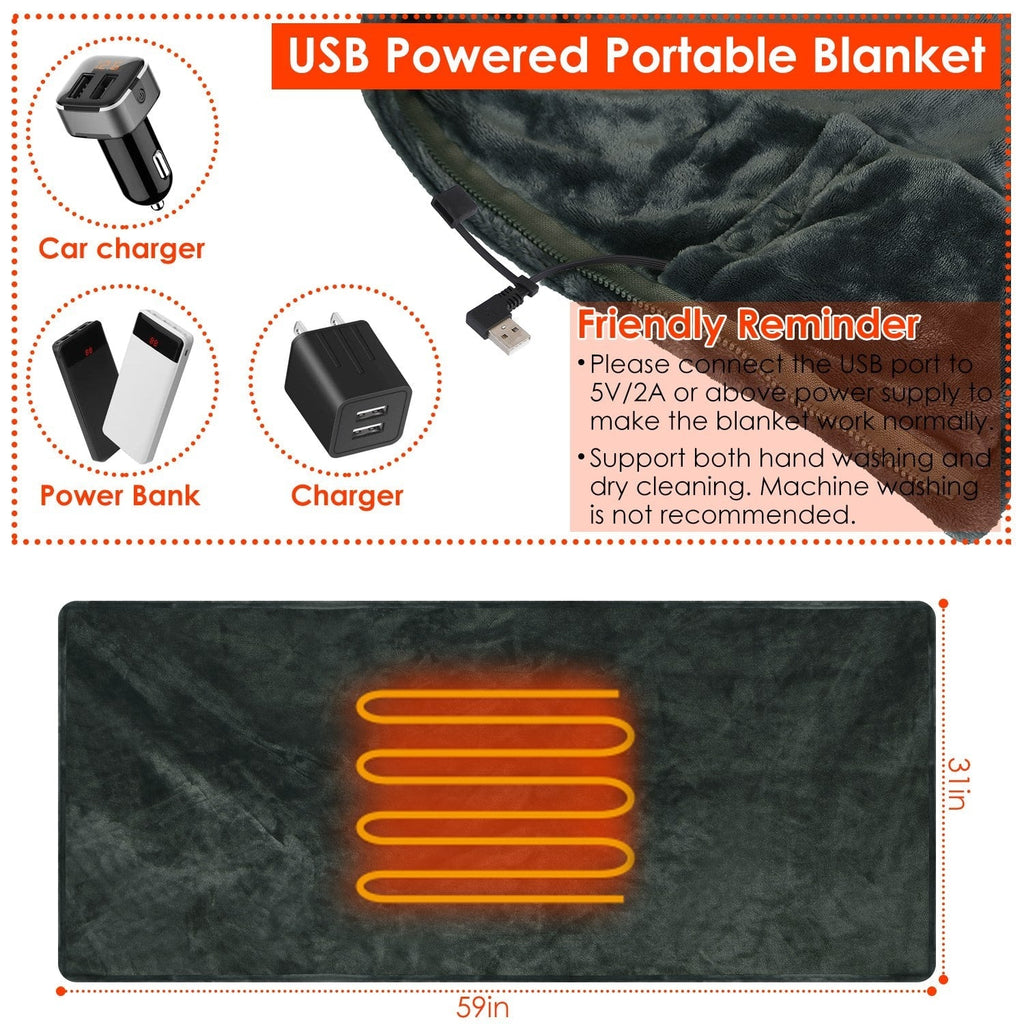 12V USB Heated Electric Blanket with Shoulder Fastener, 150x80 cm