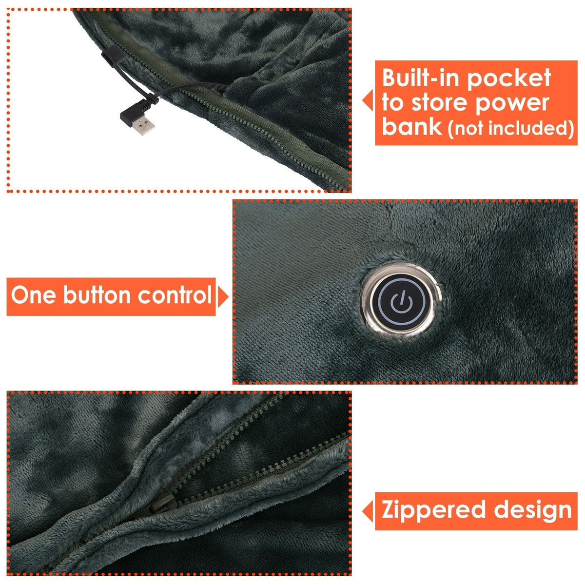 12V USB Heated Electric Blanket with Shoulder Fastener, 150x80 cm