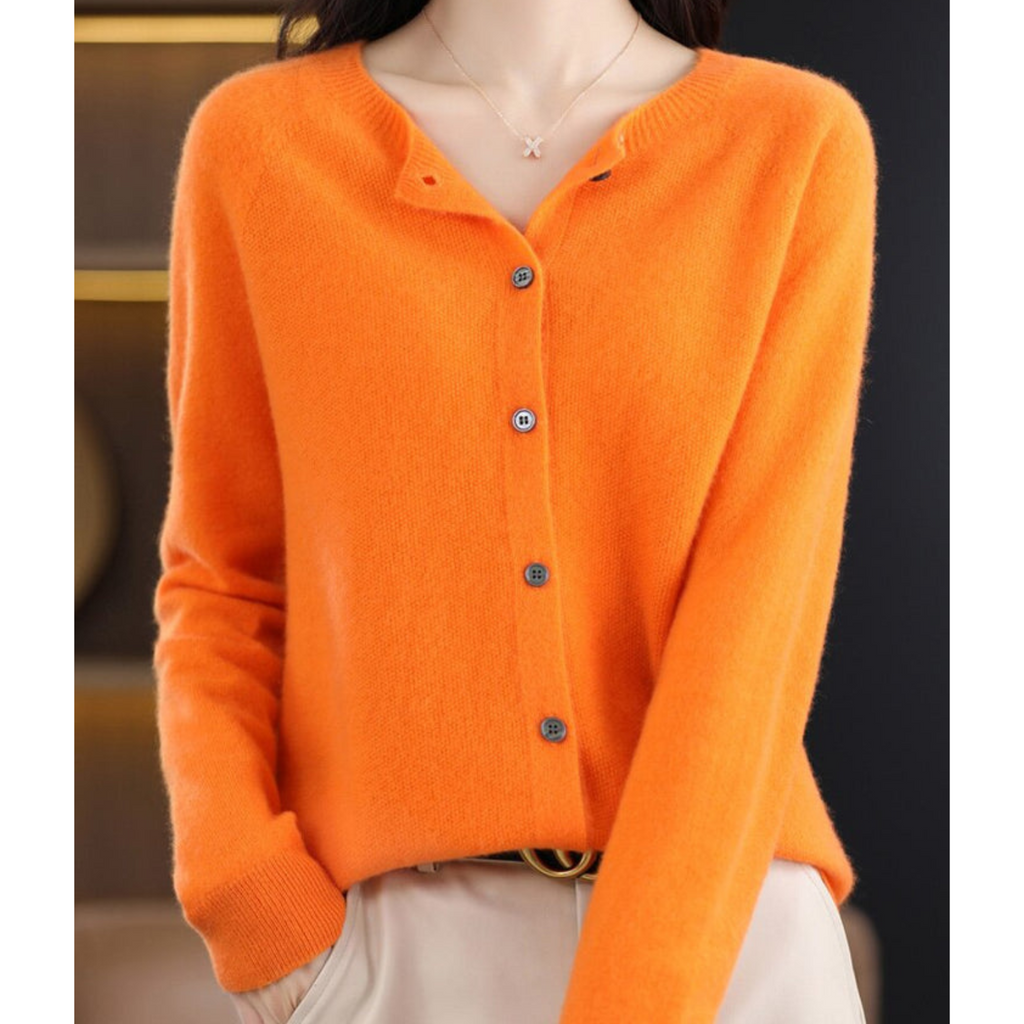 Women's Button-Front Cardigan with Ribbed Trim