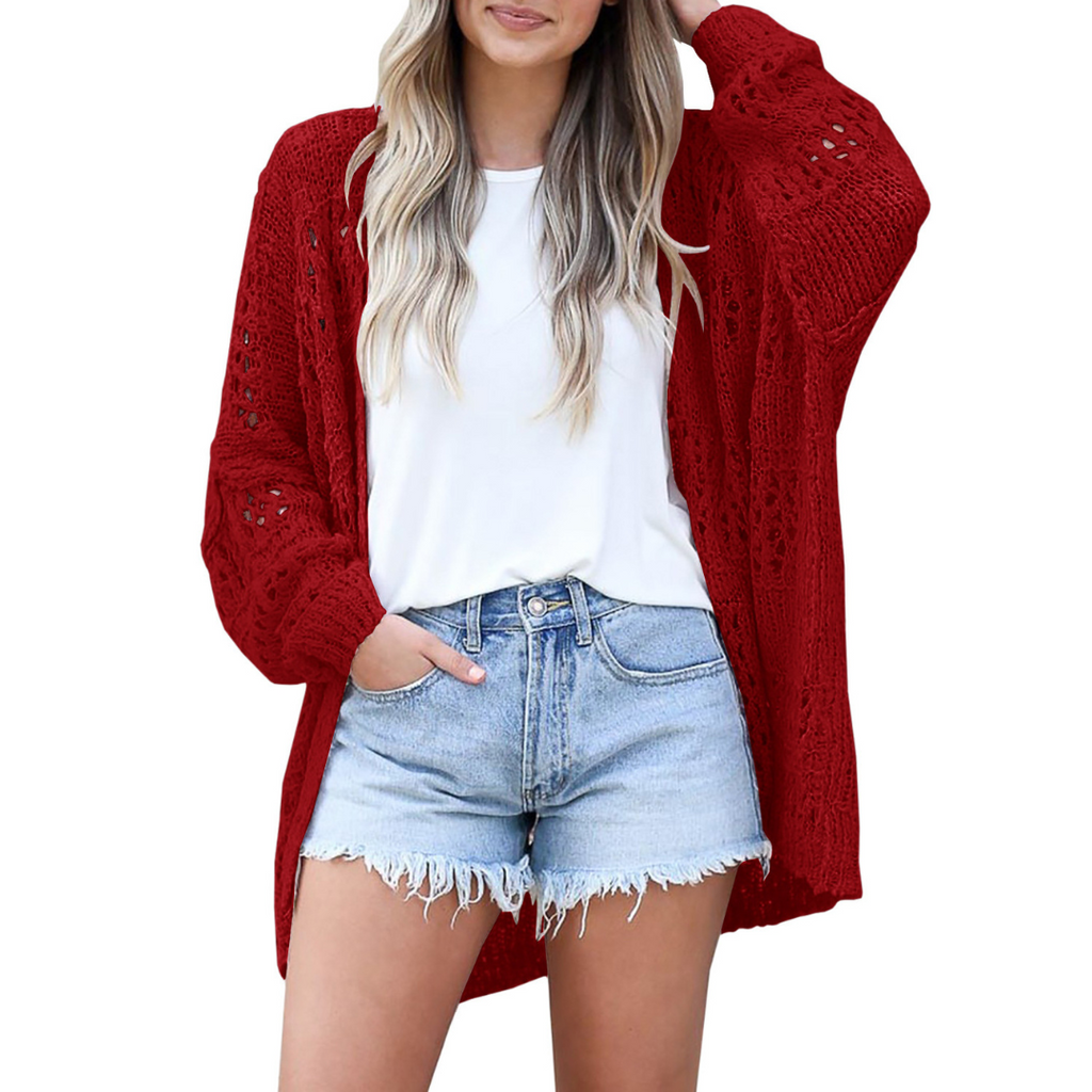 Women's Oversized Cardigan with Open-Knit Design and Lightweight Fabric
