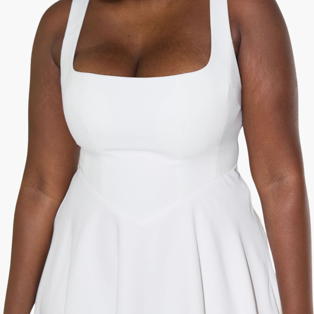 Women’s Midi Dress with Square Neckline and Flared Skirt