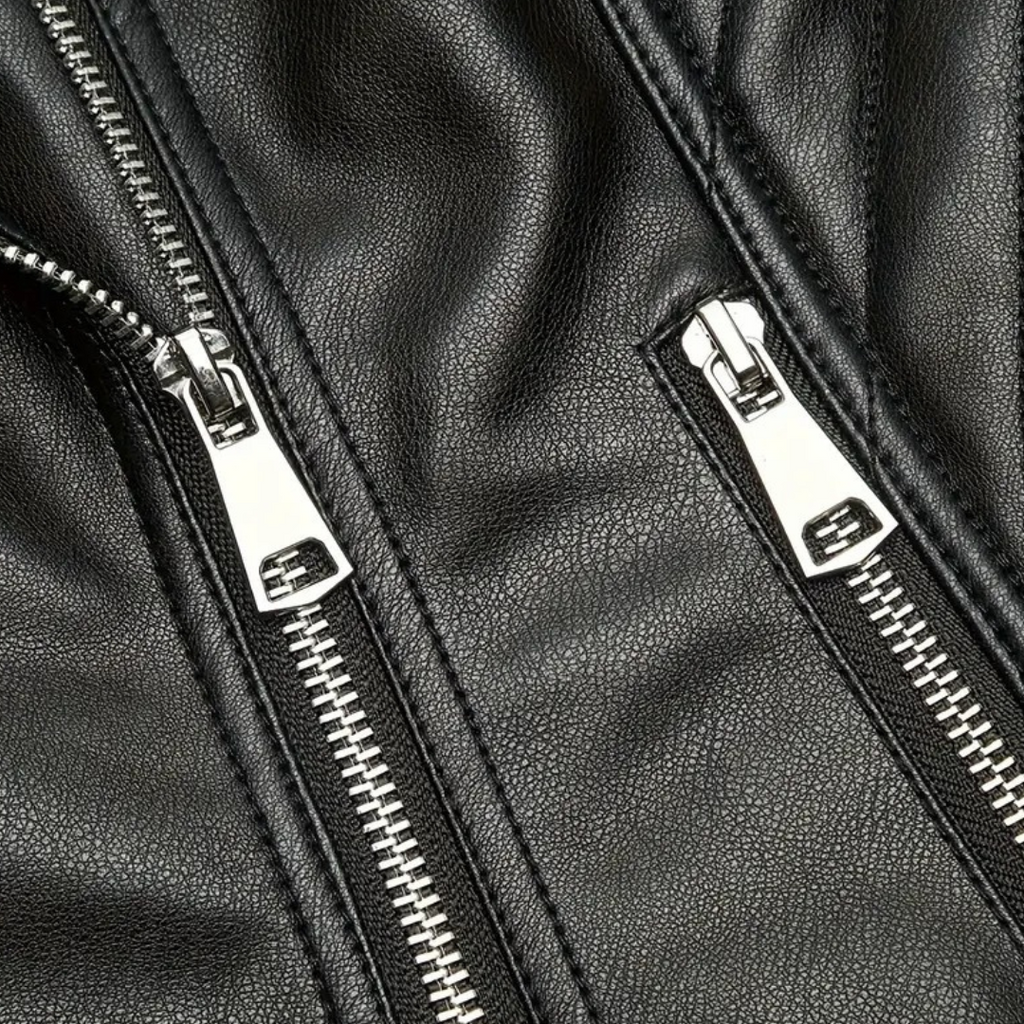 Women's Biker Jacket with Notched Lapel Collar