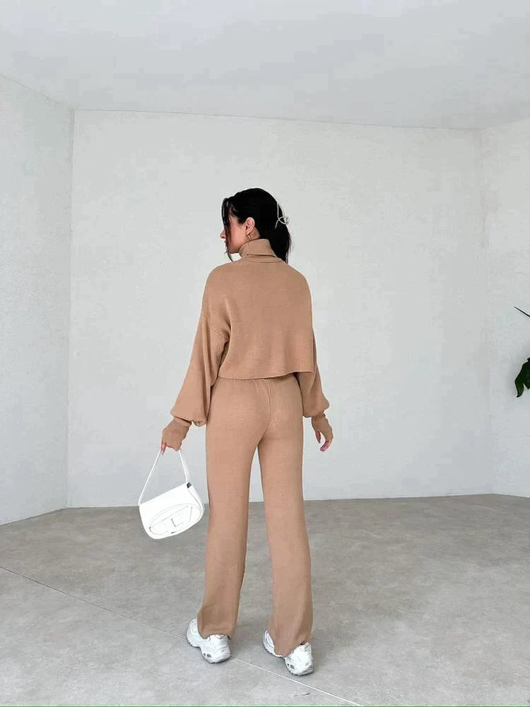 Women's Turtleneck Sweater Set with Relaxed Trousers