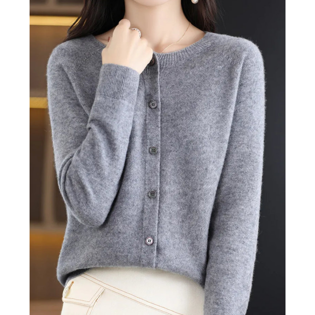 Women's Button-Front Cardigan with Ribbed Trim