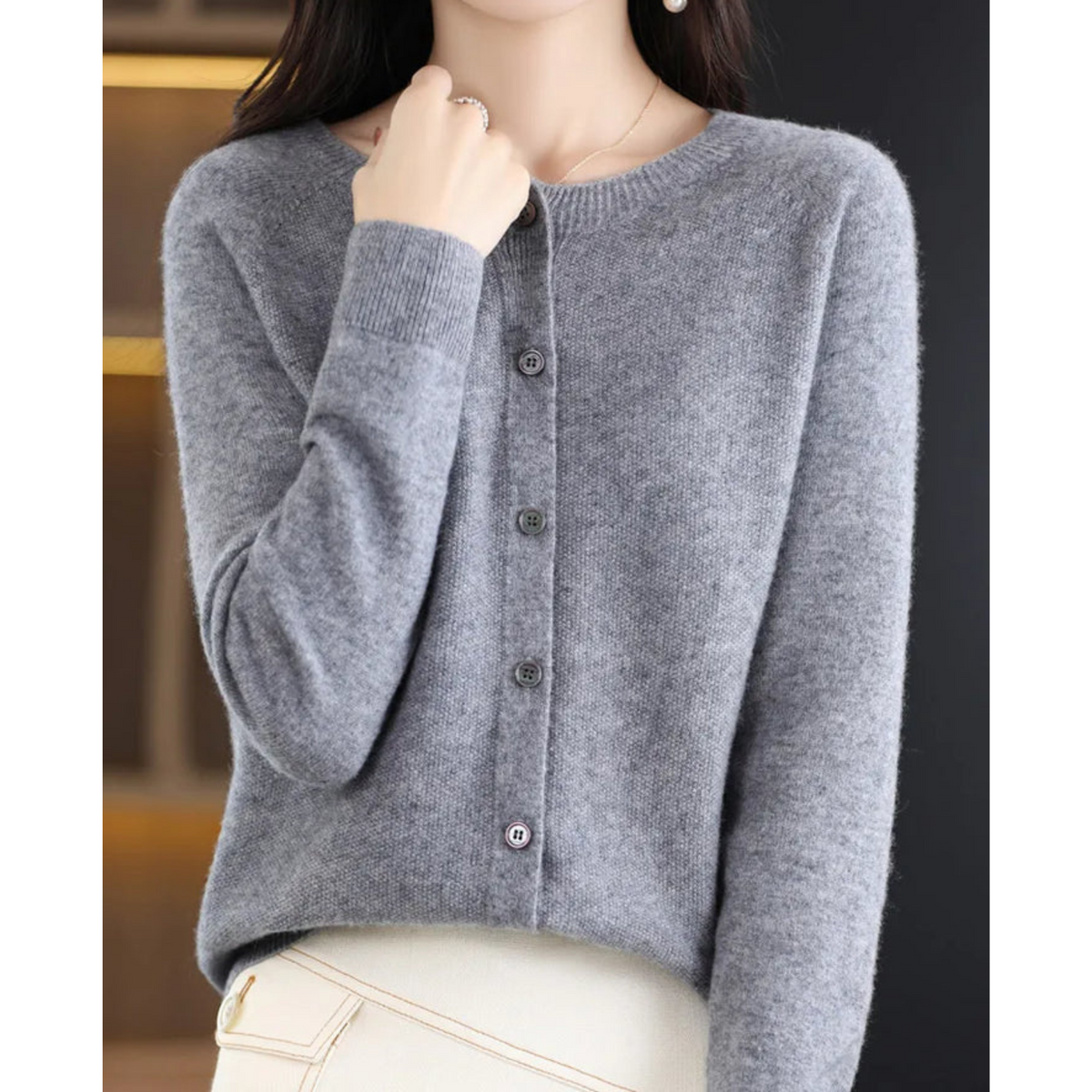 Women's Button-Front Cardigan with Ribbed Trim
