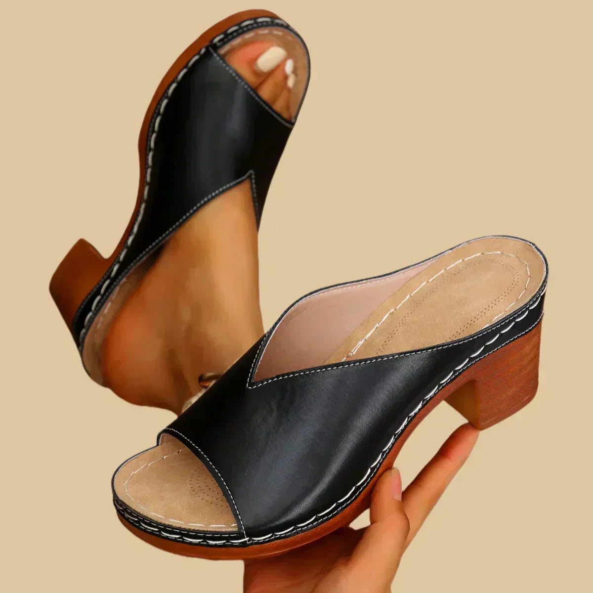 Women's Orthopedic Sandals with Thick Heel and Cushioned Sole