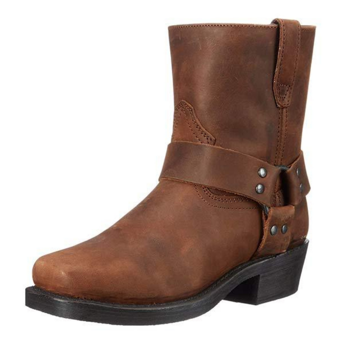 Men's Cowboy Ankle Boots, Decorative Strap, Low Heel