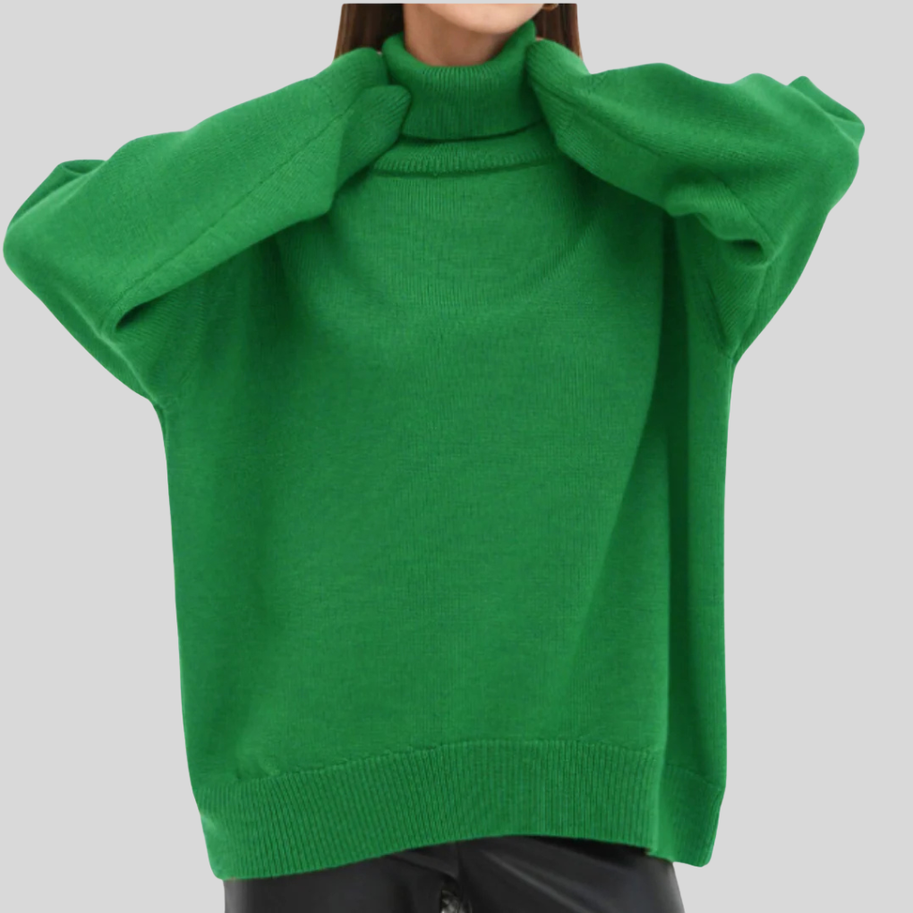 Women's Puff Sleeve Rollneck Sweater with Ribbed Trim