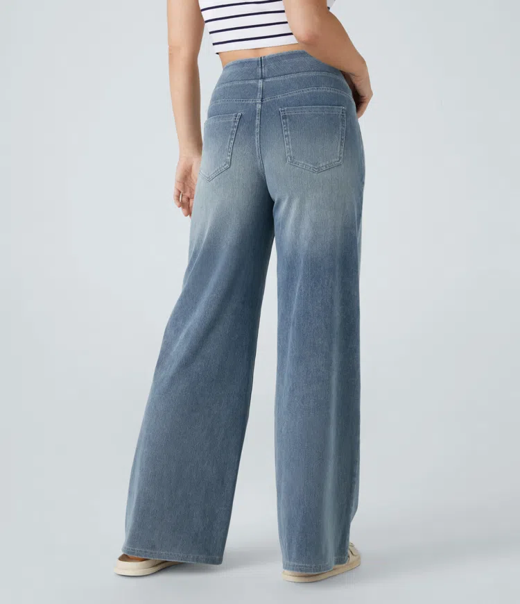 Women's High-Waisted Wide-Leg Jeans with Stretch Fit