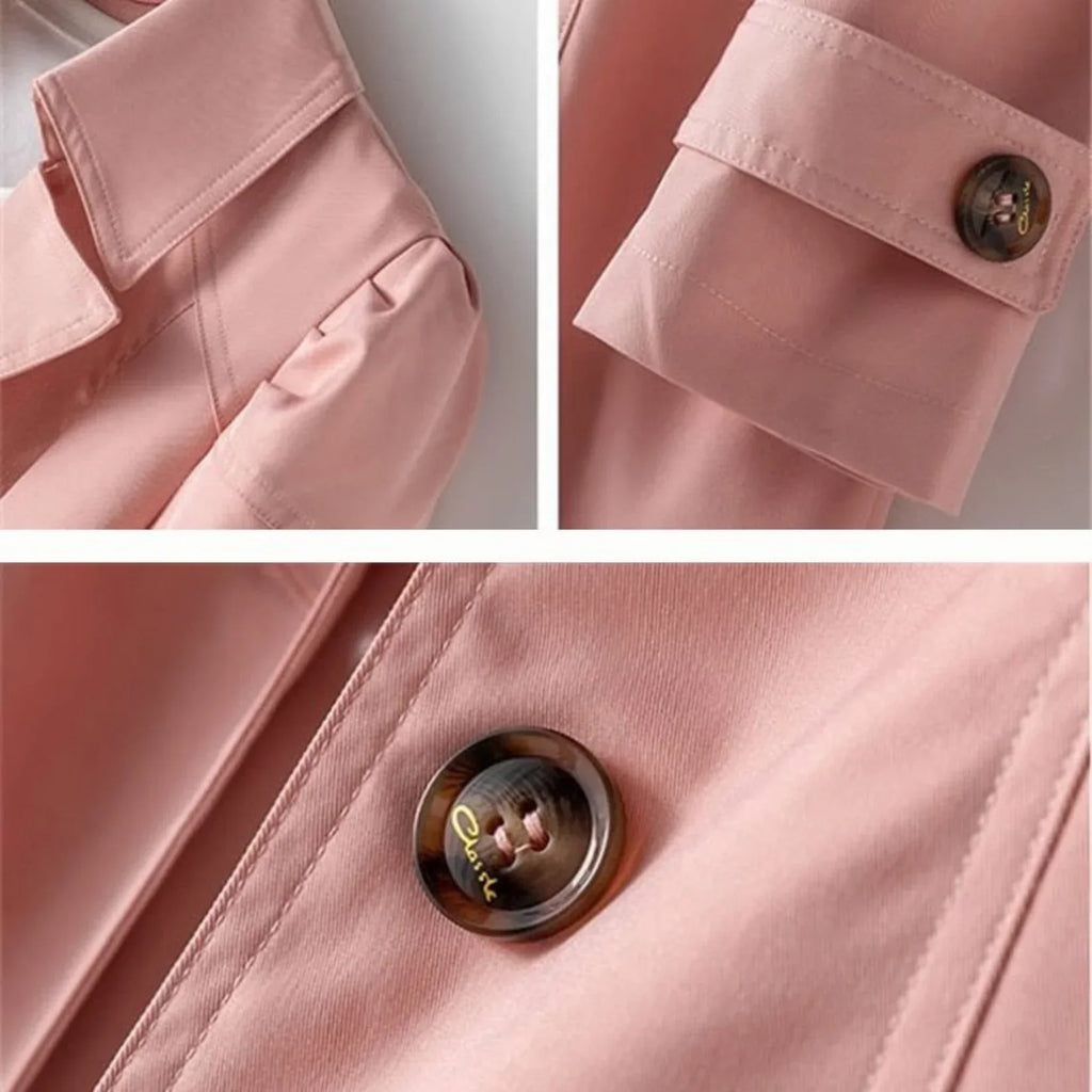 Women's Belted Double Breasted Trench Coat, Long Sleeves