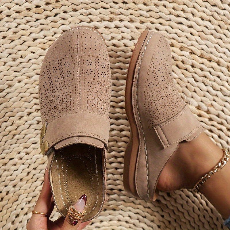Women's Slip-On Mule with Laser-Cut Detail and U-Shaped Ornament