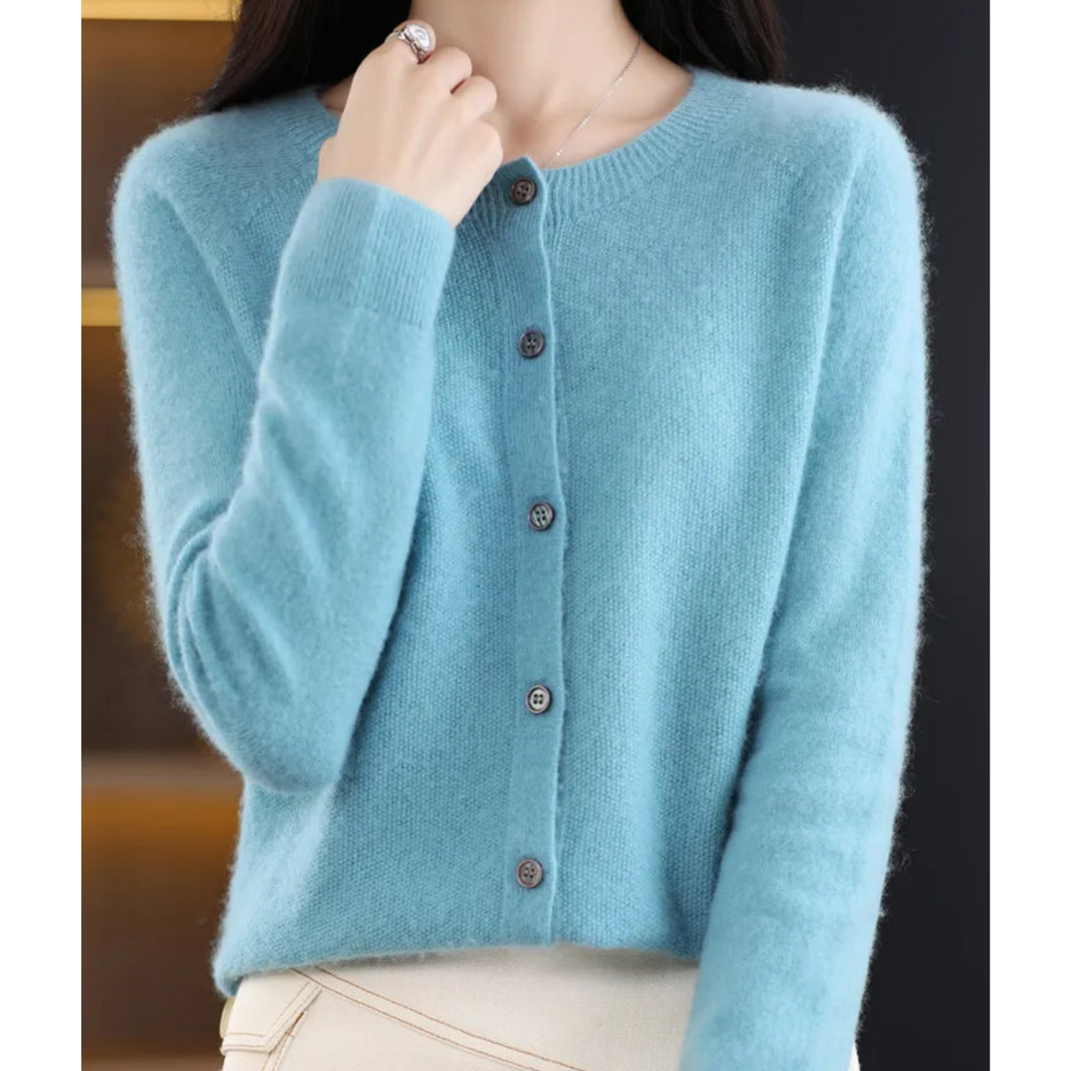 Women's Button-Front Cardigan with Ribbed Trim