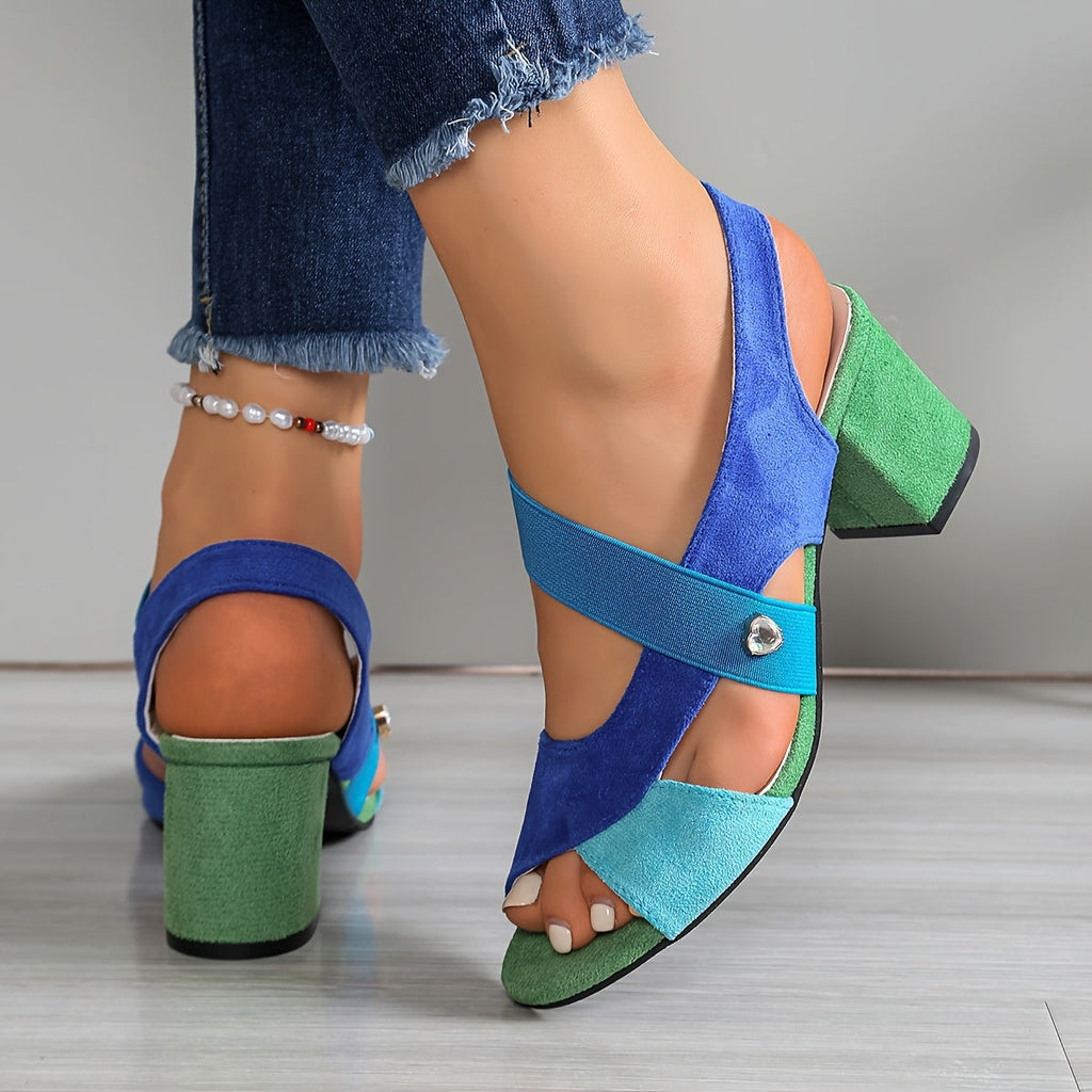 Women's Block Heel Sandals with Stretch Straps Open-Toe