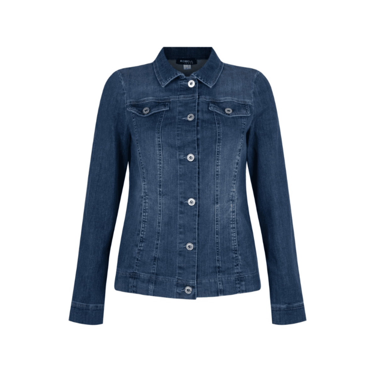 Women's Blue Fitted Denim Jacket, Shirt Collar, Long Sleeves