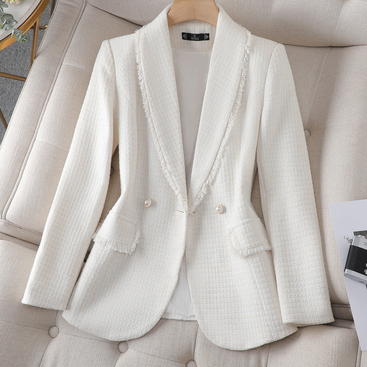 Women's Frayed-Trim Blazer with Double-Button Front