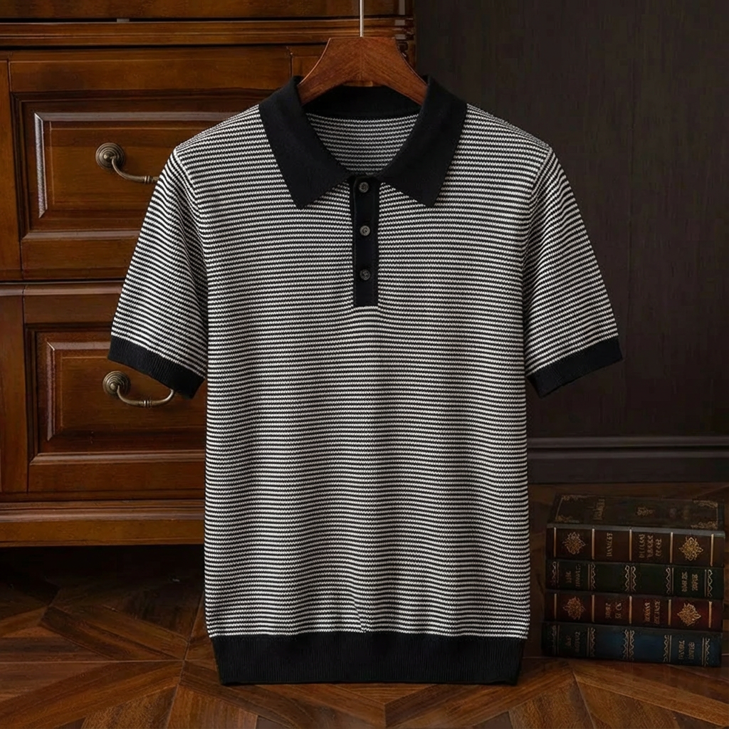 Cotton Knit Striped Polo
