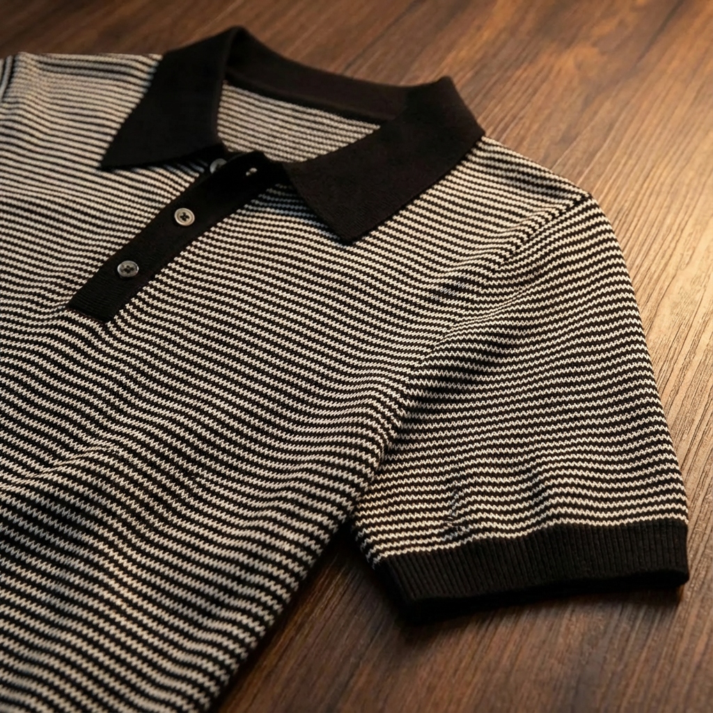 Cotton Knit Striped Polo