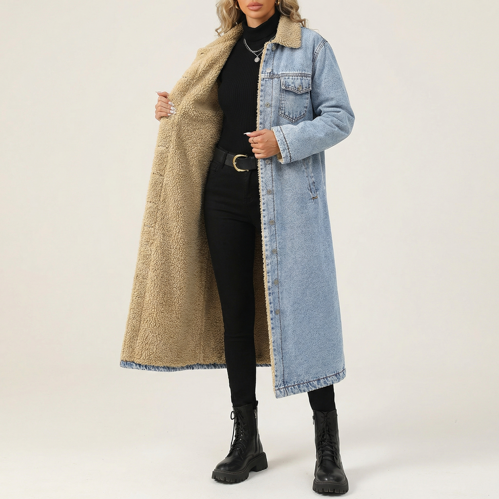 Elara Shearling Denim Coat