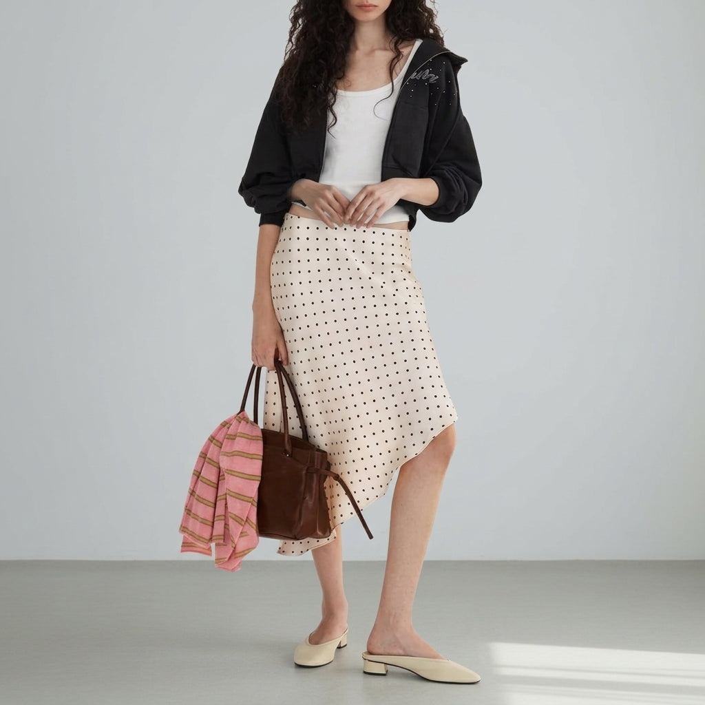 Versatile Asymmetric Polka Dot Skirt