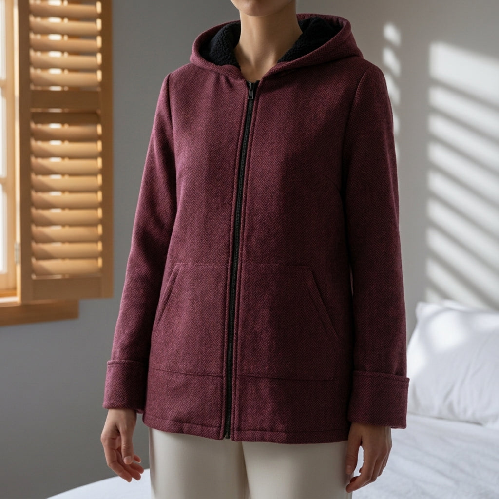 Zafrelle Solid Fleece Hooded Coat