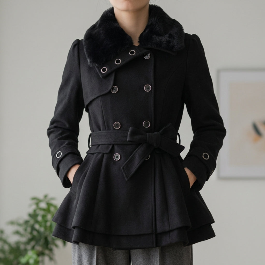 Ismerae Winter Coat with Buttons and Belt