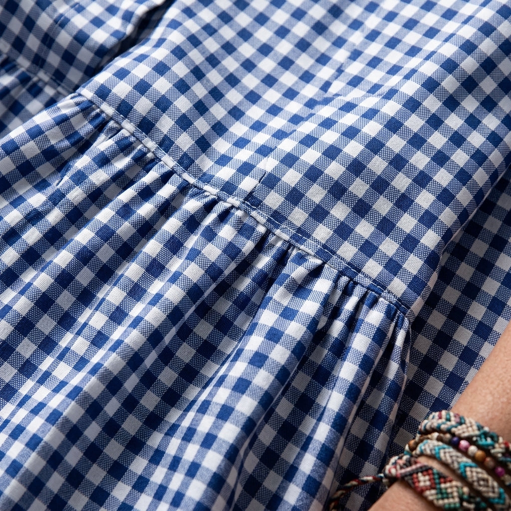 Jarevique Gingham Shirt Maxi Dress