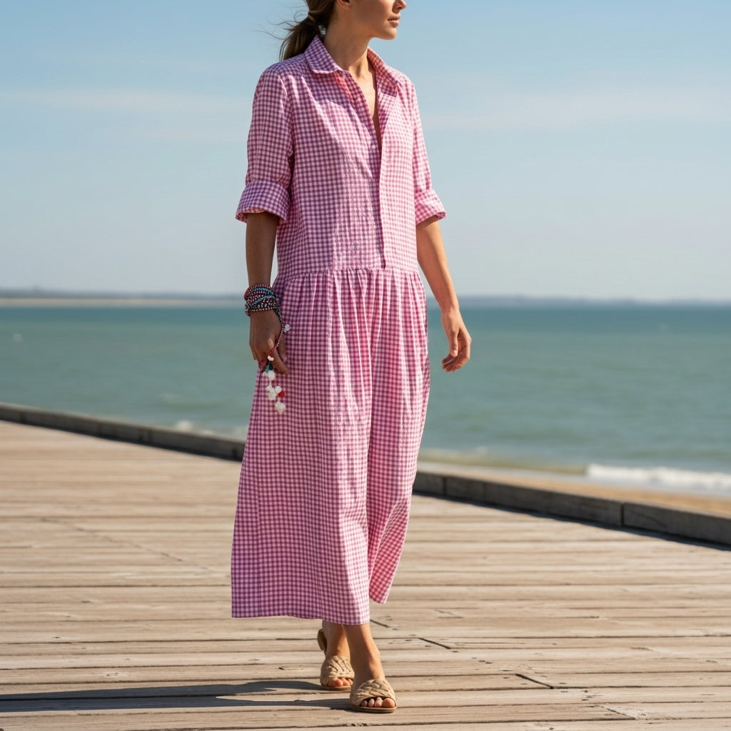 Jarevique Gingham Shirt Maxi Dress