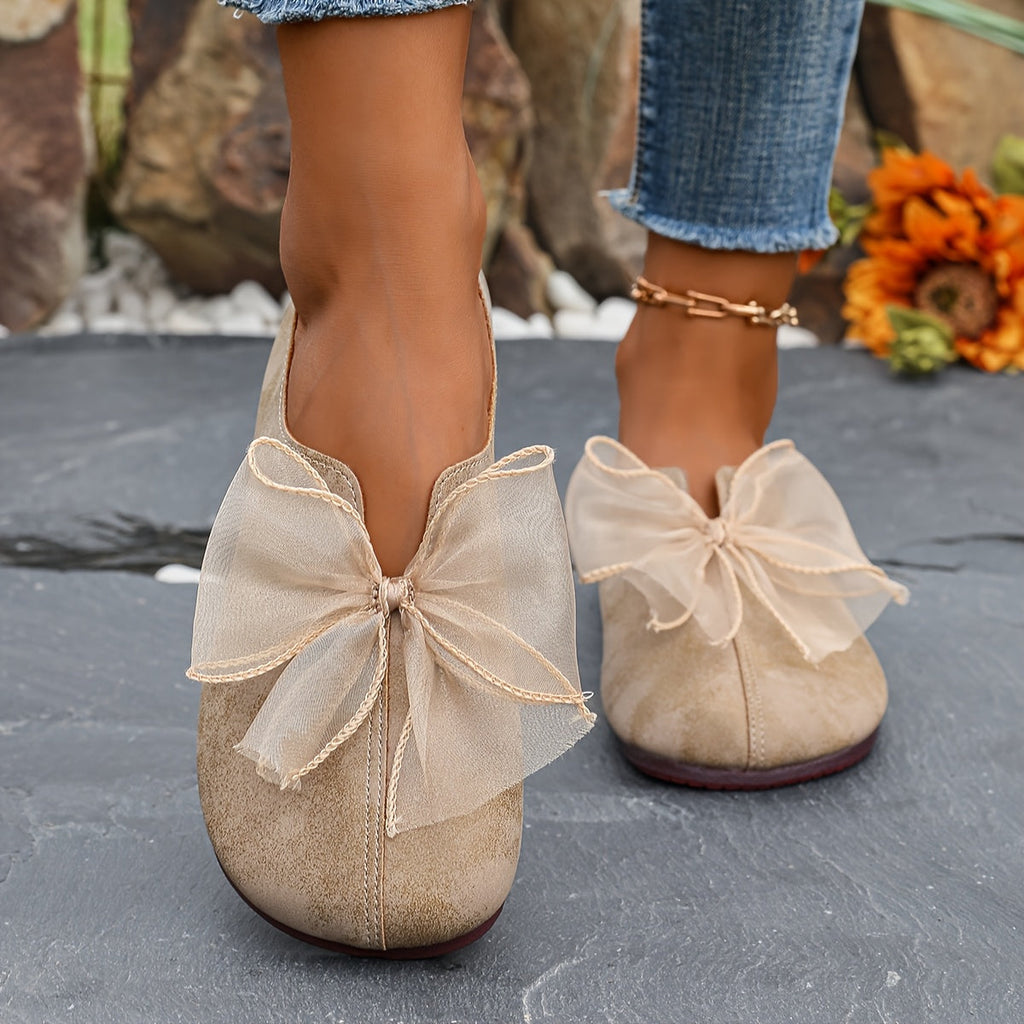 Women's Bow-Accent Slip-On Flats with Cushioned Sole