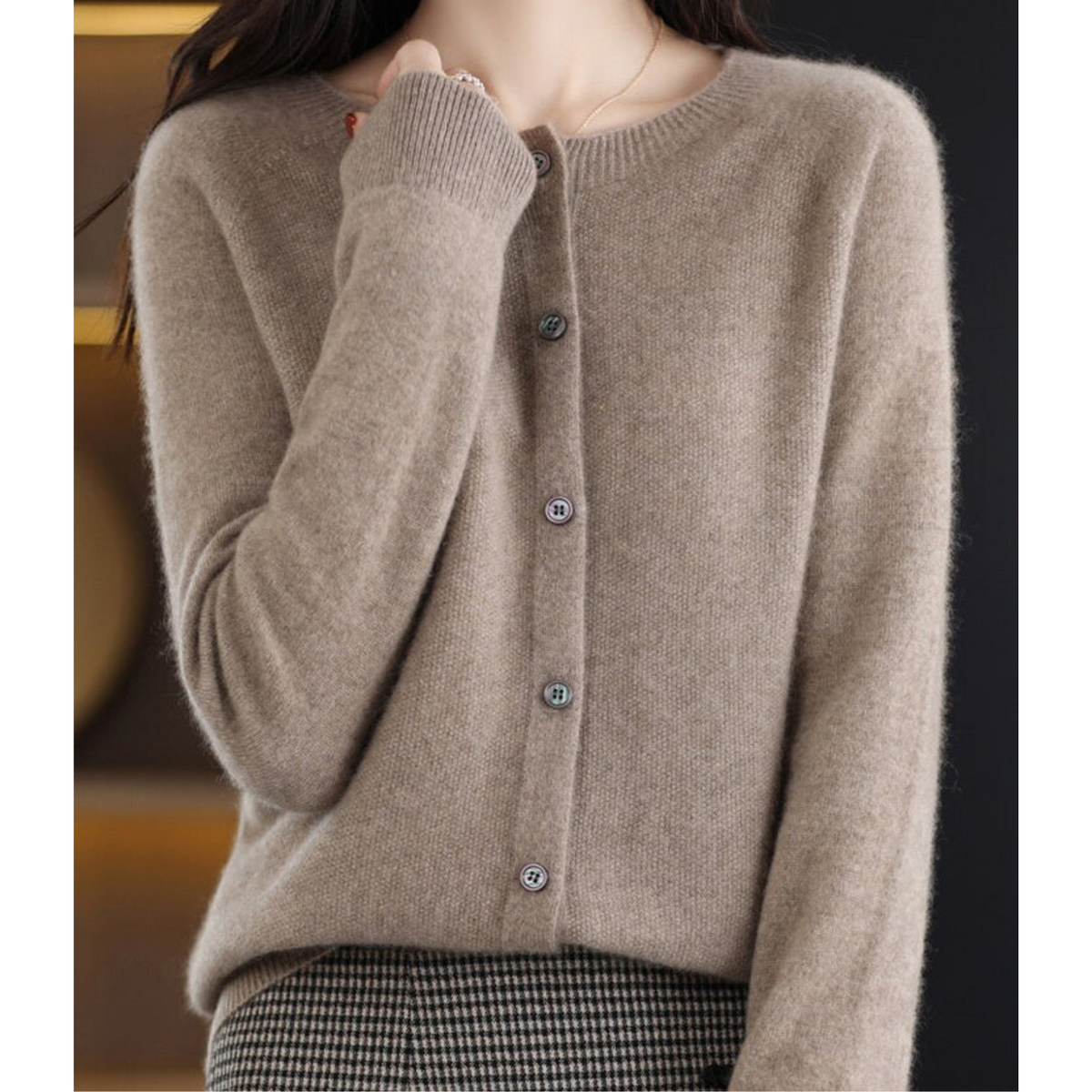 Women's Button-Front Cardigan with Ribbed Trim