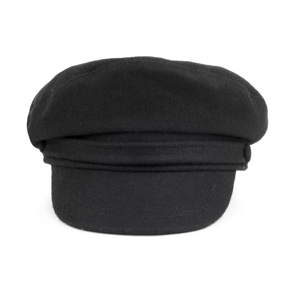Unisex Black Baker Boy Cap, Structured Crown, Short Brim