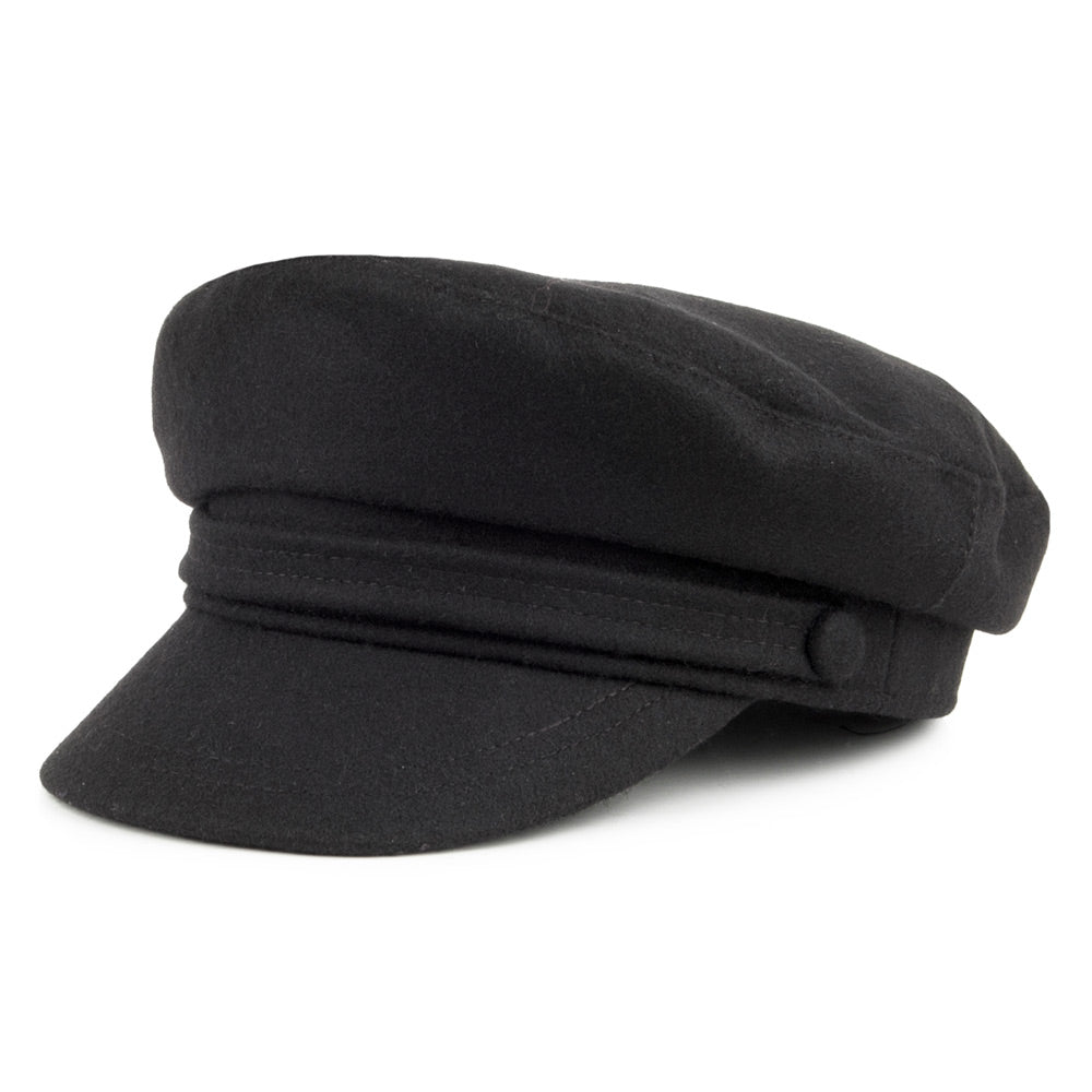 Unisex Black Baker Boy Cap, Structured Crown, Short Brim