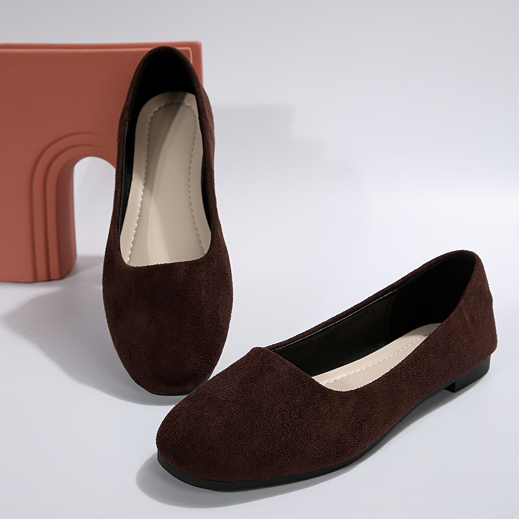 Women's Flat Shoes with Plain Toe and Slip-On Design