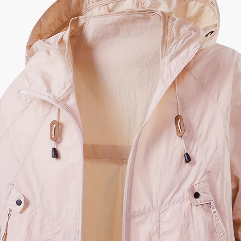 Women's Windbreaker Jacket with Hood and Zippered Pockets