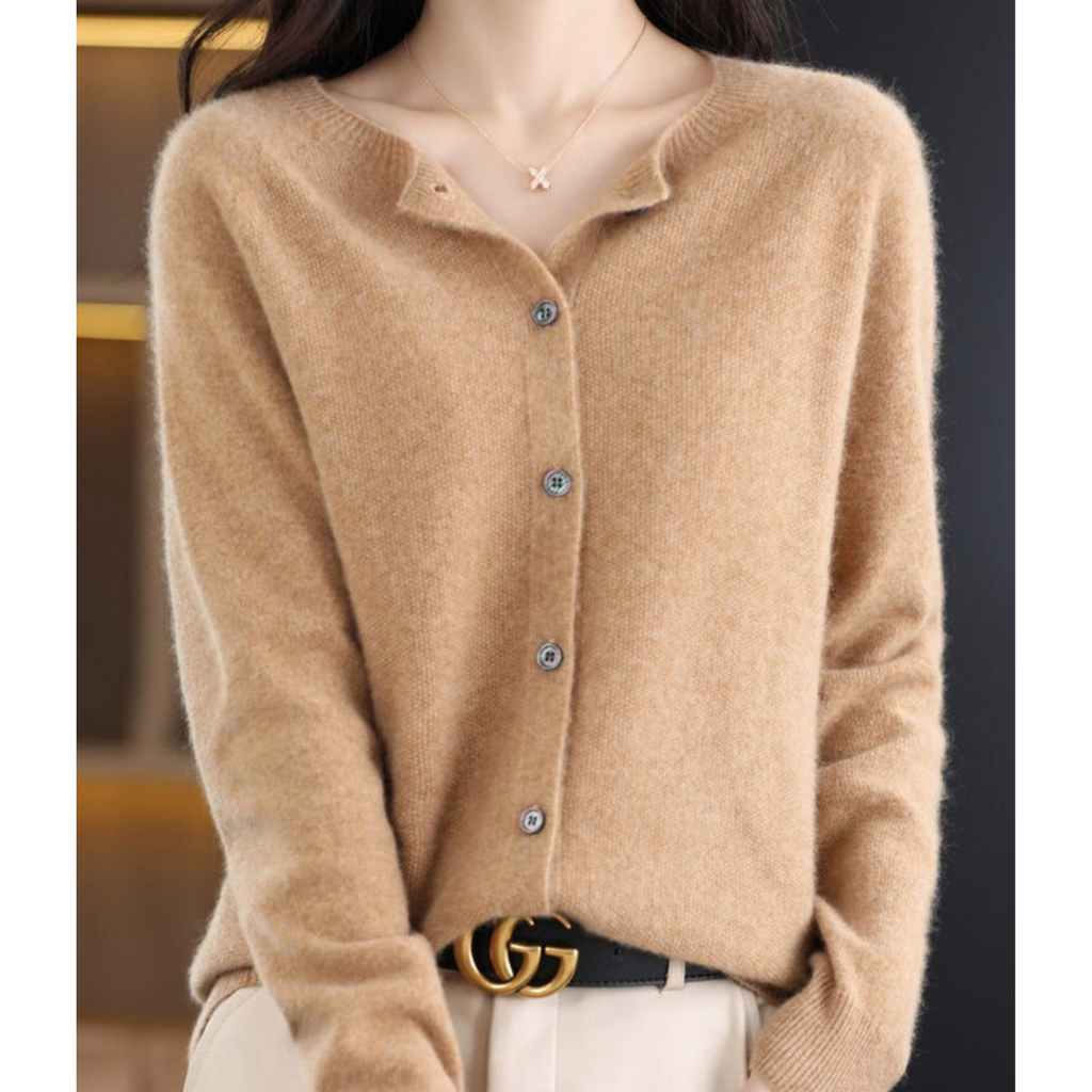 Women's Button-Front Cardigan with Ribbed Trim
