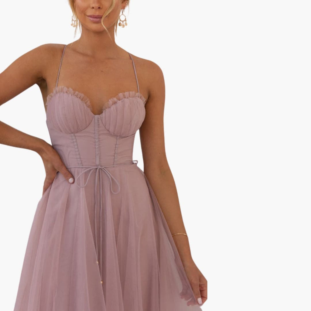 Women’s Tulle Maxi Dress with Spaghetti Straps and Tiered Skirt