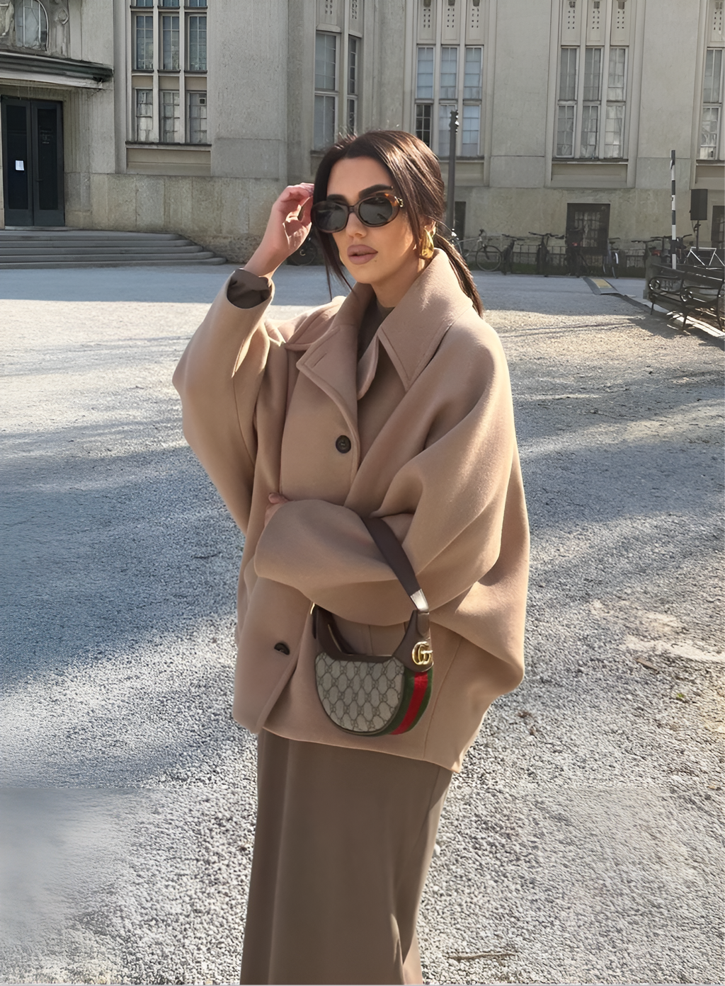 Women's Oversized Cape with Shawl Collar and Button Closure