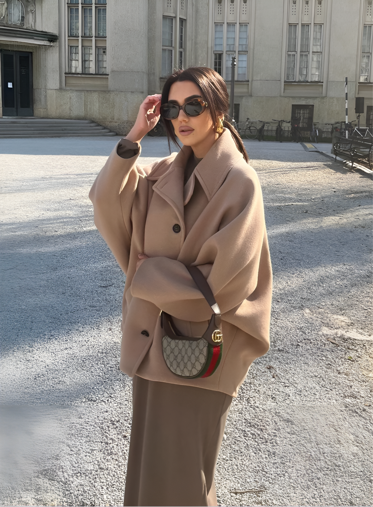 Women's Oversized Cape with Shawl Collar and Button Closure