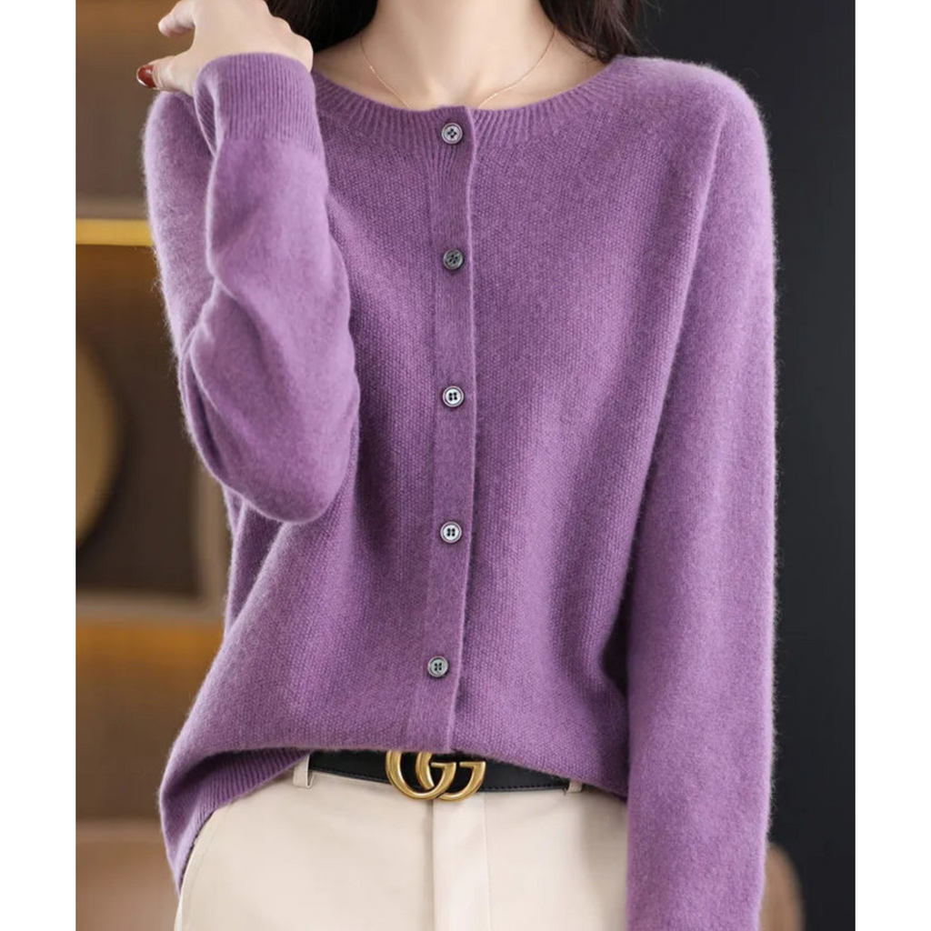 Women's Button-Front Cardigan with Ribbed Trim